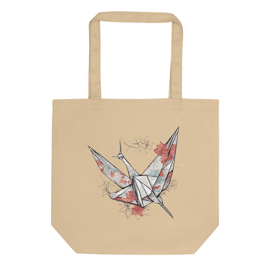 Origami Crane  with Sakura - Cherry Blossom -Tote Bag