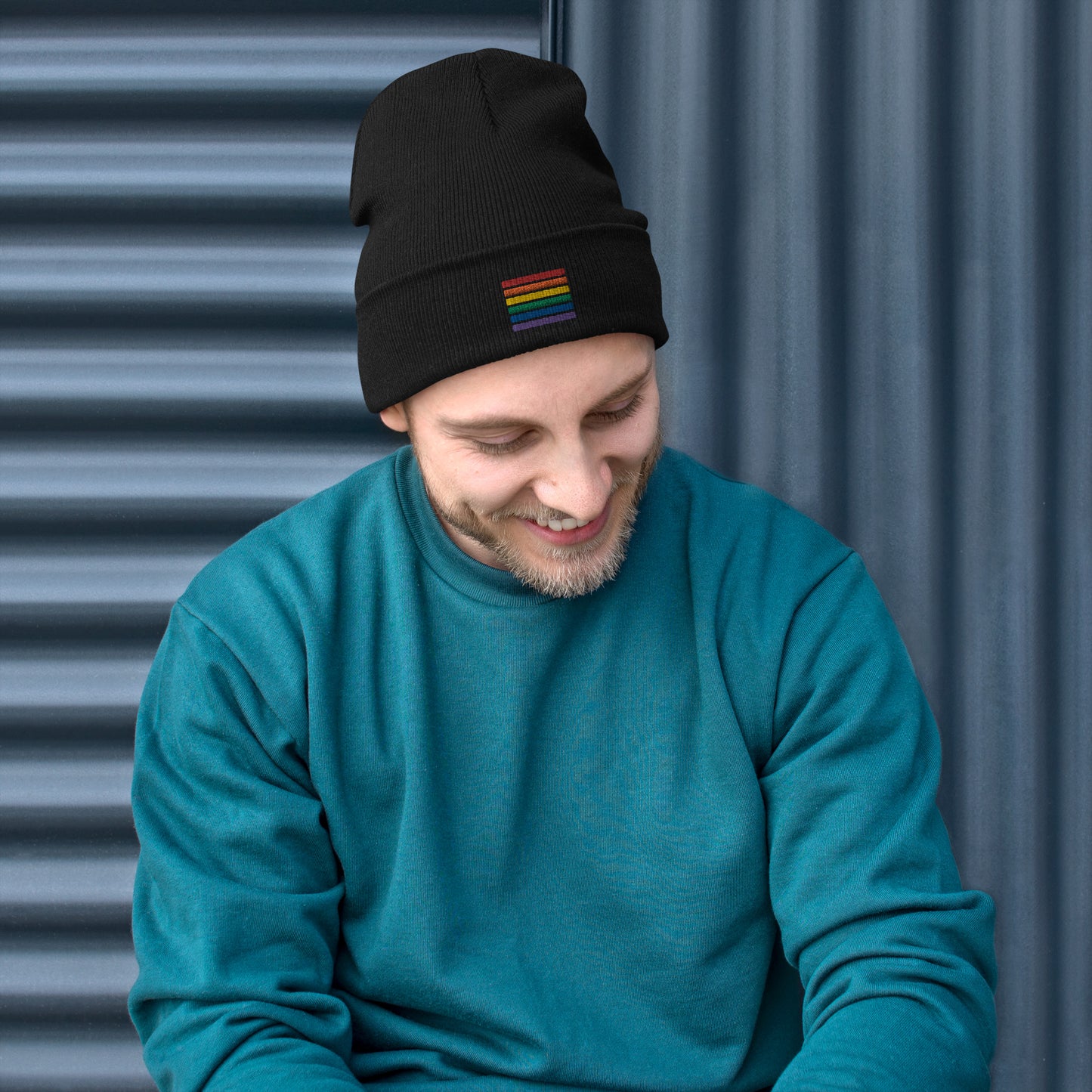 Rainbow Embroidered Stripes Pride Beanie