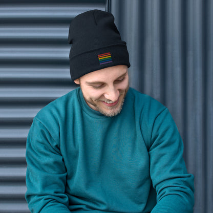 Rainbow Embroidered Stripes Pride Beanie