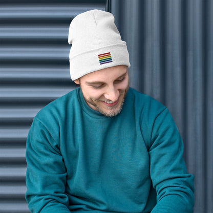 Rainbow Embroidered Stripes Pride Beanie