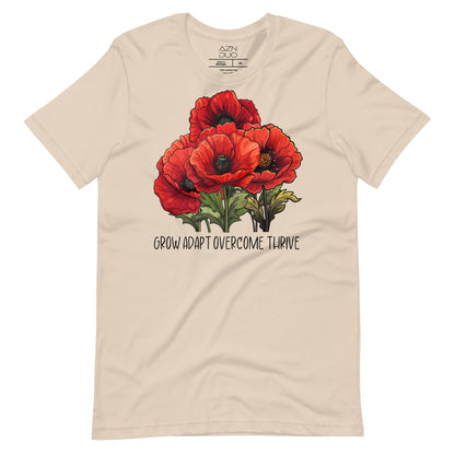 Flourish and Conquer: Grow, Adapt, Overcome, Thrive Poppy Flower Motivational Shirt