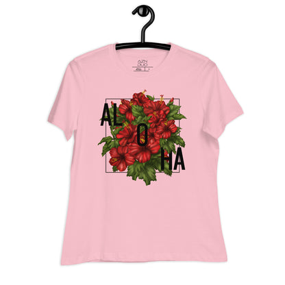 Women's Tropical Vibes Red Hibiscus Aloha Hawaii T-Shirt